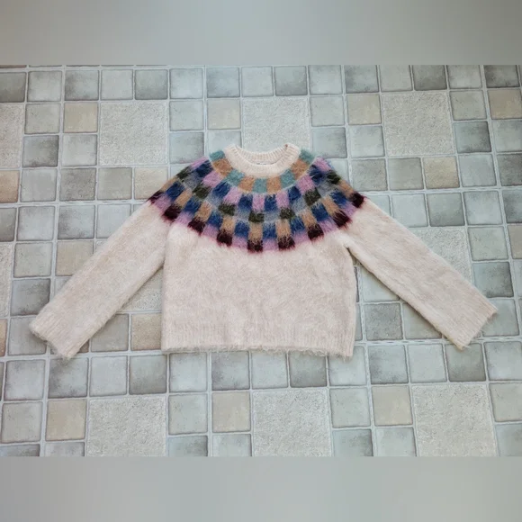 Madewell Brushed Checkerboard Fair Isle Sweater Size Small - Picture 1 of 7
